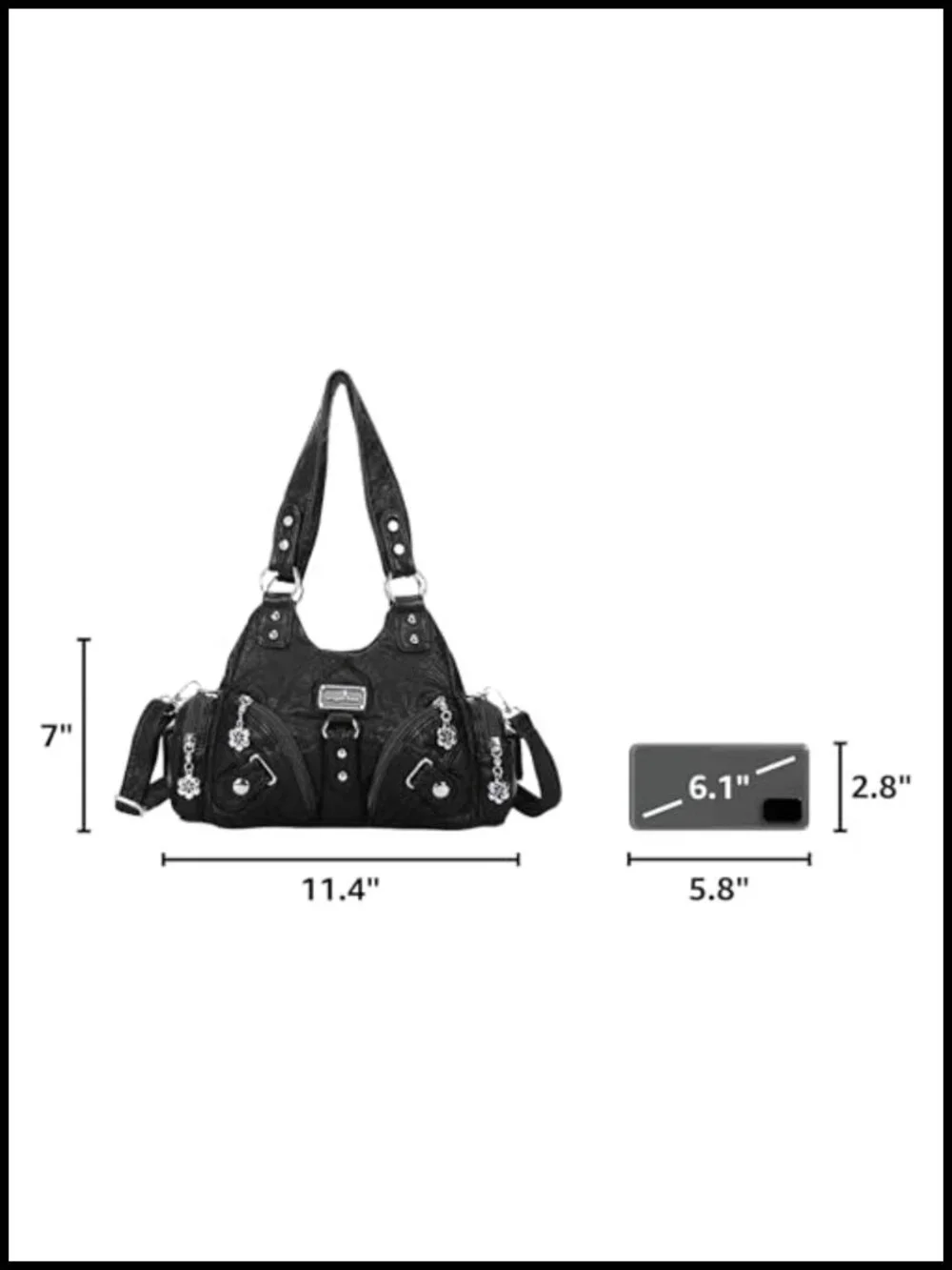 Small Vegan Leather Hobo Shoulder Bag Multi-Pocket Tote with Zipper